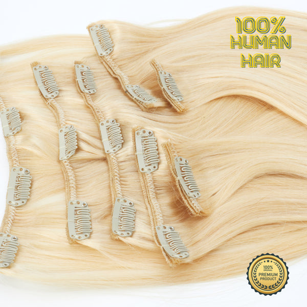 CAIRSTYLING CS610 - Blonde Single Drawn 100% Human Hair - Clip-in Hair Extensions 110 Gram | 51 CM (20 inch)