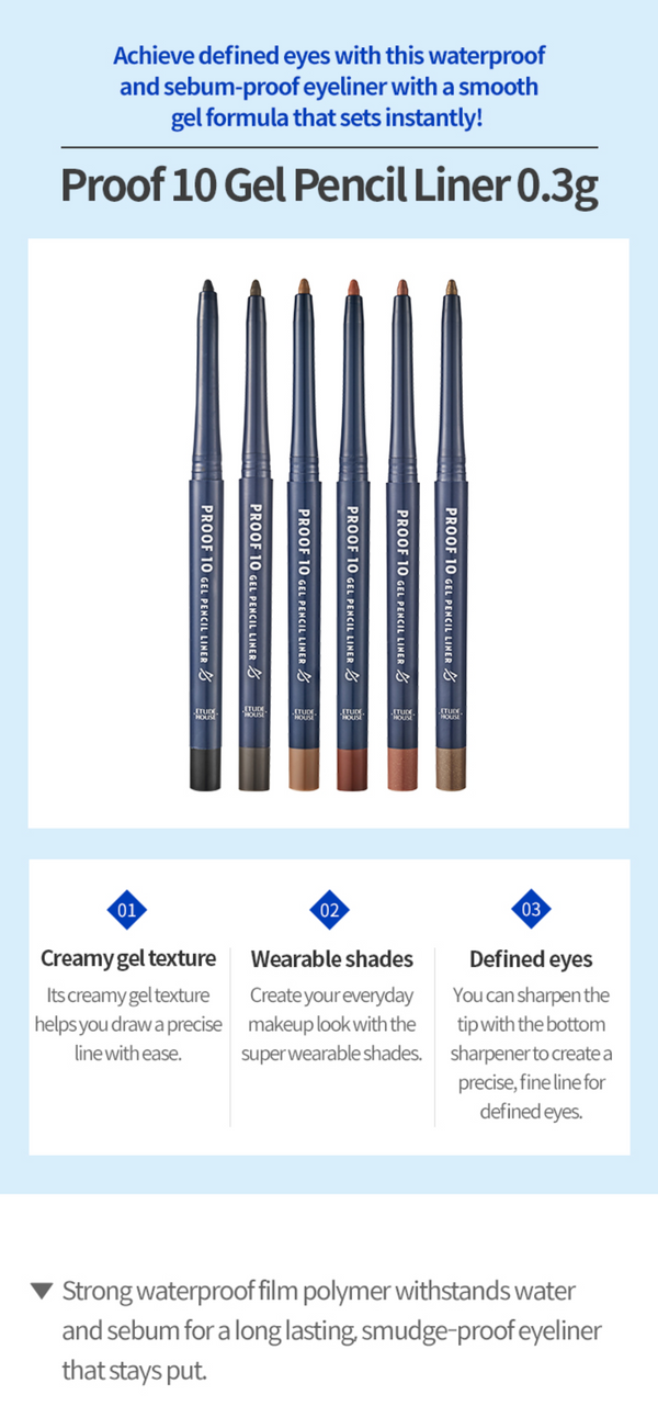 Proof 10 Gel Pencil Liner #2 Dark Cacao - Waterproof & Smudge Free Eyeliner