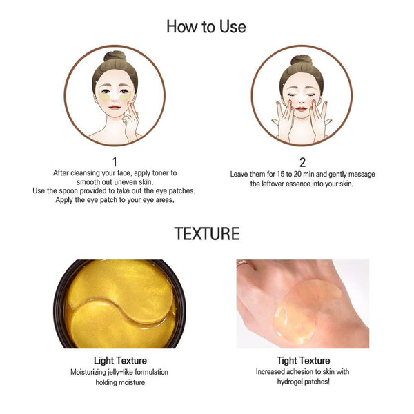 Under Eye Collagen Patches Eye Masks with 24K Gold and Snail - 60 pcs