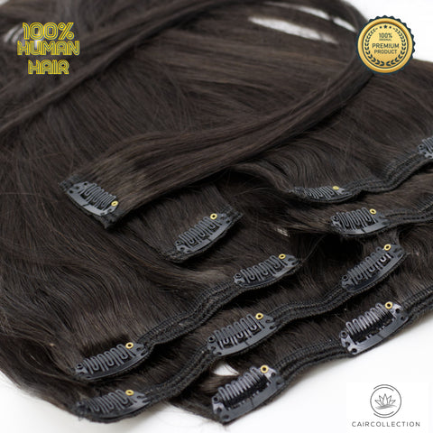 CAIRSTYLING CS606 - Black Double Drawn 100% Human Hair - Clip-in Hair Extensions 110 Gram 51 CM (20 inch)