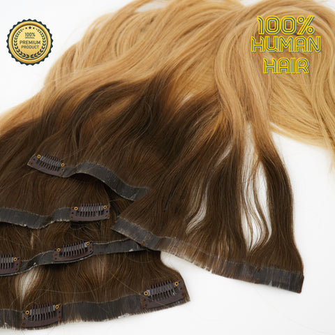 CAIRSTYLING CS627 - Ombre Brown SUPER Double Drawn 100% Human Hair - Invisible Clip-ins - 120 Gram 20 Inch / 51 CM Lengte