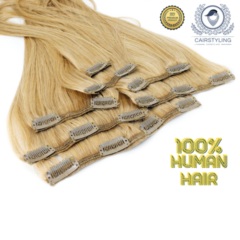 CAIRSTYLING CS605 - Ruddy Blonde Double Drawn 100% Human Hair - Clip-in Hair Extensions 120 Gram 51 CM (20 inch)