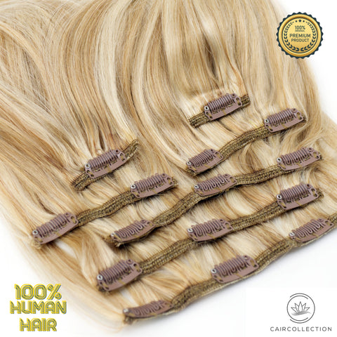 CAIRSTYLING CS612 - Blonde Single Drawn 100% Human Hair - Clip-in Hair Extensions 110 Gram 51 CM (20 inch)