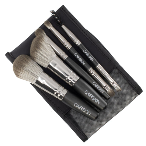 CAIRSKIN Mini Makeup Brush Set - 5 Brushes & Transparant Clutch
