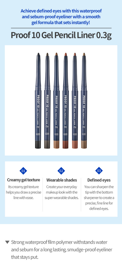 Proof 10 Gel Pencil Liner #1 Black - Waterproof & Smudge Free Eyeliner