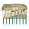 CAIRSKIN Gilt Green Brush Set 13 Professional Face & Eyes Brushes + Gold Beauty Case